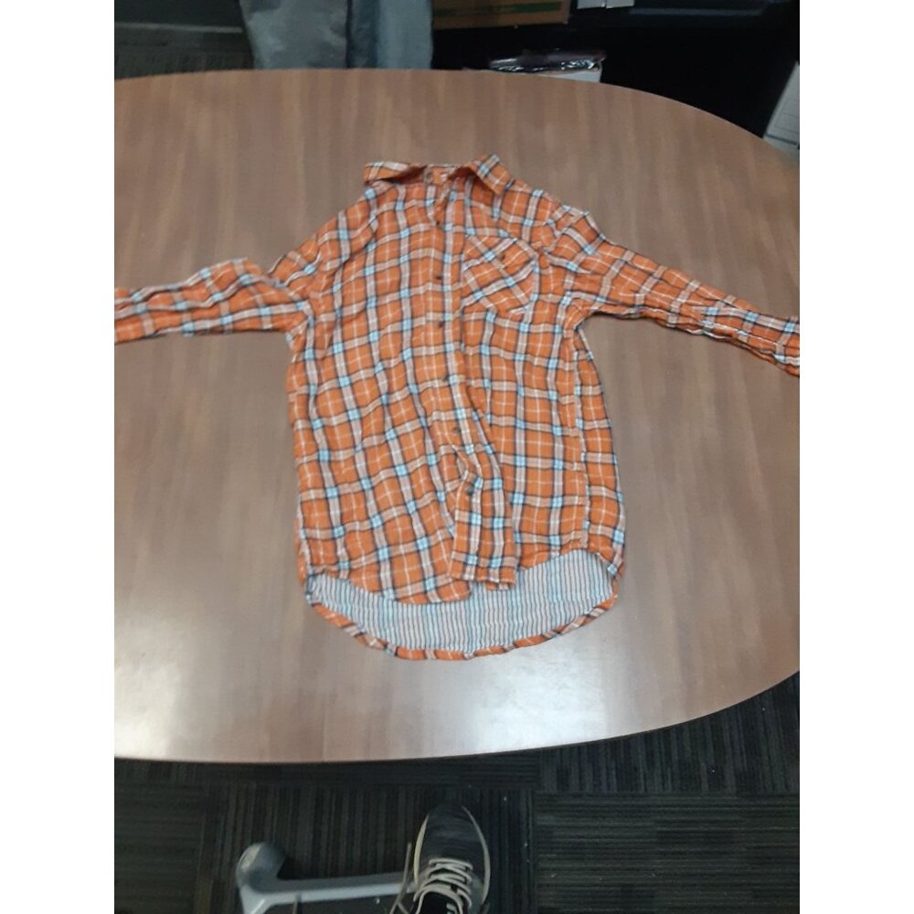 Arizona Jeans Co. Women's Plaid Button Down Flannel Orange Black Size M 10/12